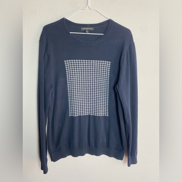 Banana Republic Men’s Cotton Navy And Gray Houndstooth Crewneck Sweater Size Med - Picture 1 of 4
